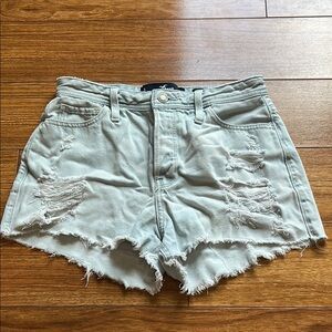Hollister Blue Jean Shorts Distressed Frayed Hem